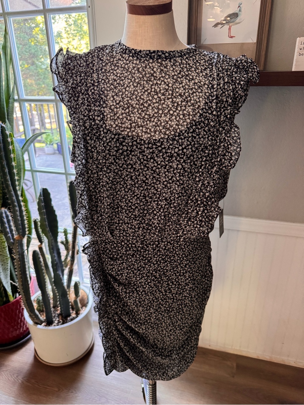 Express Black and White Floral Ruffle Mini Dress